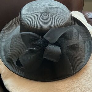 Betmar Black Derby Hat with Mesh Bow